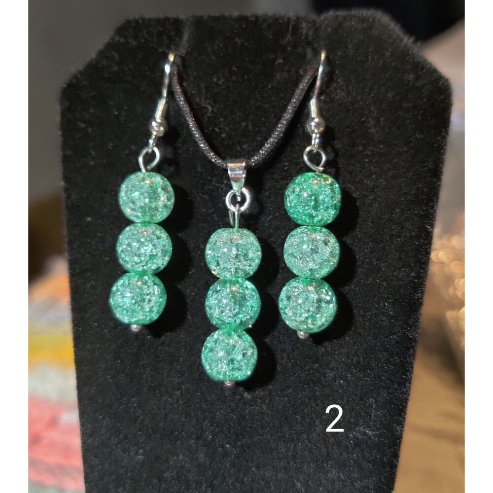 Sterling Silver Green Cracked Crystal Se